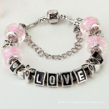 alibaba wholesale Chirstmas jewelry european style love charm glass beads bracelet